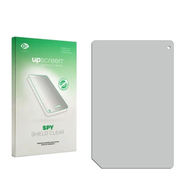 Vorderseite einer Produktverpackung mit dem Markenlogo upscreen. Daneben ist der zugehörige Displayschutz.