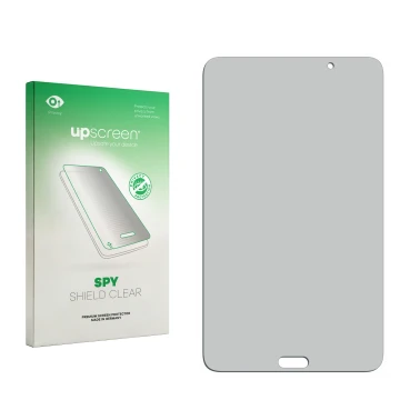 Vorderseite einer Produktverpackung mit dem Markenlogo upscreen. Daneben ist der zugehörige Displayschutz.