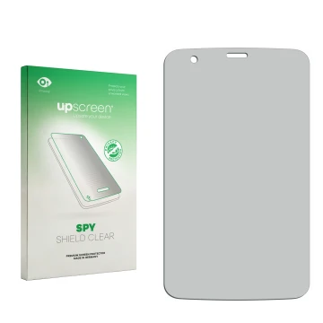 Vorderseite einer Produktverpackung mit dem Markenlogo upscreen. Daneben ist der zugehörige Displayschutz.
