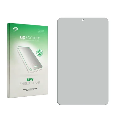 Vorderseite einer Produktverpackung mit dem Markenlogo upscreen. Daneben ist der zugehörige Displayschutz.