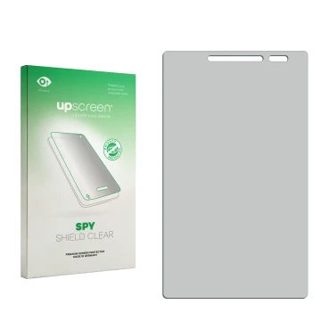 Vorderseite einer Produktverpackung mit dem Markenlogo upscreen. Daneben ist der zugehörige Displayschutz.