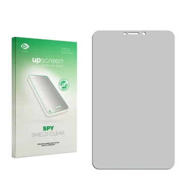 Vorderseite einer Produktverpackung mit dem Markenlogo upscreen. Daneben ist der zugehörige Displayschutz.