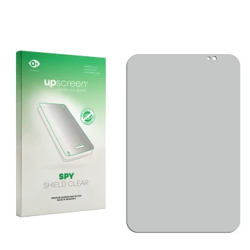 Vorderseite einer Produktverpackung mit dem Markenlogo upscreen. Daneben ist der zugehörige Displayschutz.