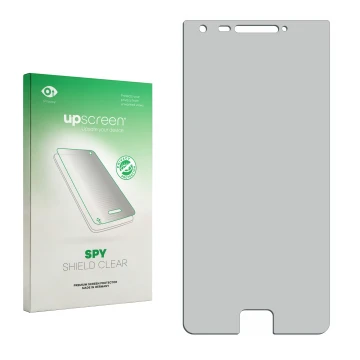 Vorderseite einer Produktverpackung mit dem Markenlogo upscreen. Daneben ist der zugehörige Displayschutz.