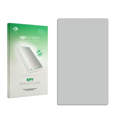 Vorderseite einer Produktverpackung mit dem Markenlogo upscreen. Daneben ist der zugehörige Displayschutz.