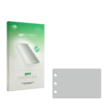 Vorderseite einer Produktverpackung mit dem Markenlogo upscreen. Daneben ist der zugehörige Displayschutz.
