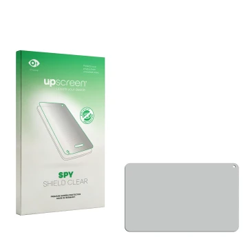 Vorderseite einer Produktverpackung mit dem Markenlogo upscreen. Daneben ist der zugehörige Displayschutz.