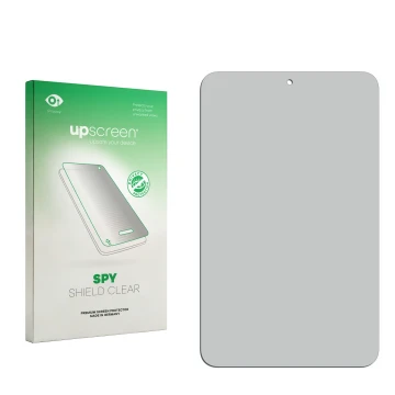 Vorderseite einer Produktverpackung mit dem Markenlogo upscreen. Daneben ist der zugehörige Displayschutz.