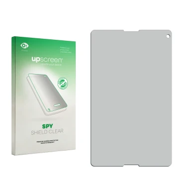 Vorderseite einer Produktverpackung mit dem Markenlogo upscreen. Daneben ist der zugehörige Displayschutz.