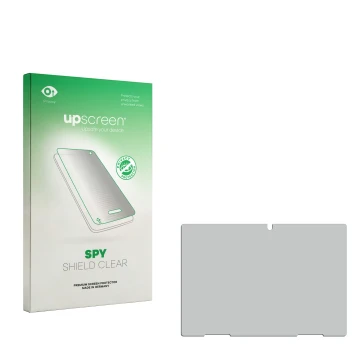 Vorderseite einer Produktverpackung mit dem Markenlogo upscreen. Daneben ist der zugehörige Displayschutz.