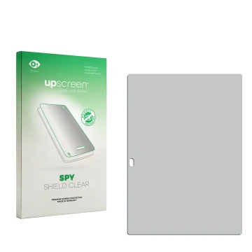 Vorderseite einer Produktverpackung mit dem Markenlogo upscreen. Daneben ist der zugehörige Displayschutz.