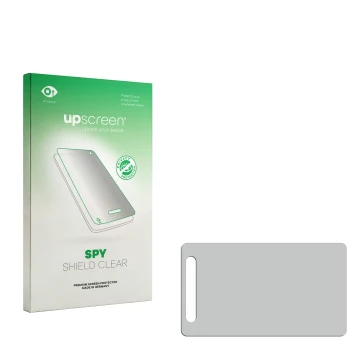Vorderseite einer Produktverpackung mit dem Markenlogo upscreen. Daneben ist der zugehörige Displayschutz.