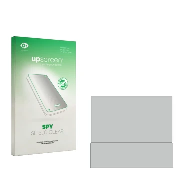 Vorderseite einer Produktverpackung mit dem Markenlogo upscreen. Daneben ist der zugehörige Displayschutz.