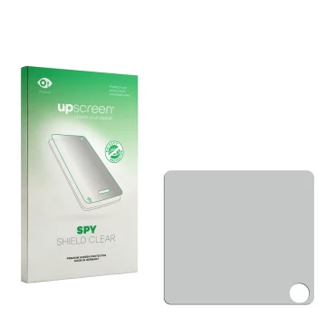 Vorderseite einer Produktverpackung mit dem Markenlogo upscreen. Daneben ist der zugehörige Displayschutz.