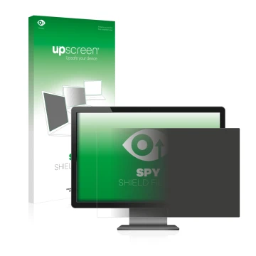 Vorderseite einer Produktverpackung mit dem Markenlogo upscreen. Daneben ist das Gerät mit dem zugehörigen Displayschutz abgeb