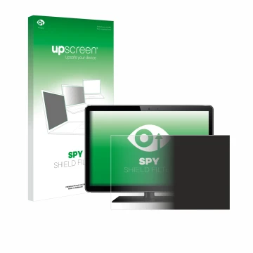 Vorderseite einer Produktverpackung mit dem Markenlogo upscreen. Daneben ist das Gerät mit dem zugehörigen Displayschutz abgeb