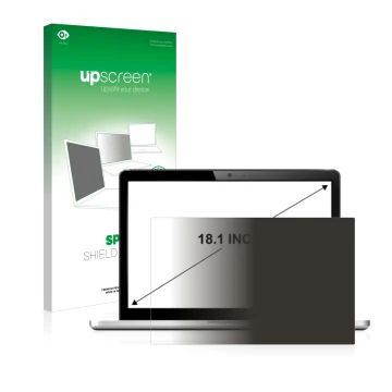 Vorderseite einer Produktverpackung mit dem Markenlogo upscreen. Daneben ist das Gerät mit dem zugehörigen Displayschutz abgeb