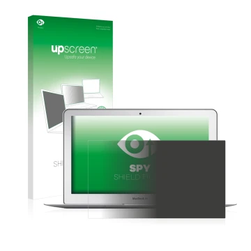 Vorderseite einer Produktverpackung mit dem Markenlogo upscreen. Daneben ist das Gerät Apple MacBook Air 11