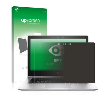 Vorderseite einer Produktverpackung mit dem Markenlogo upscreen. Daneben ist das Gerät HP EliteBook x360 1030 G2 mit dem zugeh
