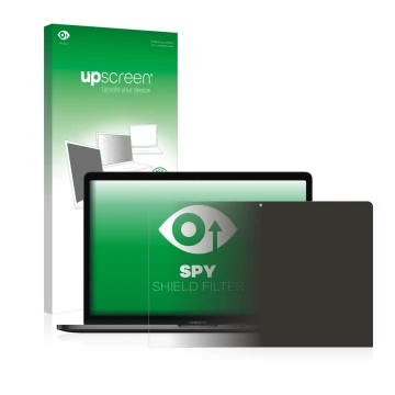 Vorderseite einer Produktverpackung mit dem Markenlogo upscreen. Daneben ist das Gerät Apple MacBook Pro 15