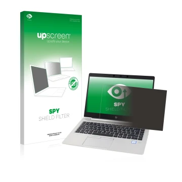 Vorderseite einer Produktverpackung mit dem Markenlogo upscreen. Daneben ist das Gerät HP EliteBook 830 G5 Non-Touch mit dem z