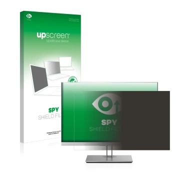 Vorderseite einer Produktverpackung mit dem Markenlogo upscreen. Daneben ist das Gerät HP EliteDisplay E243i mit dem zugehörig