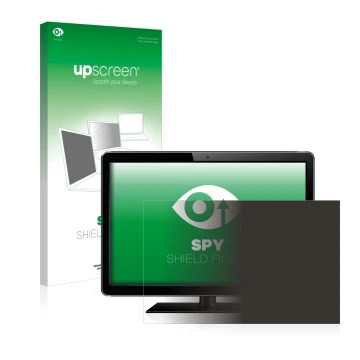 Vorderseite einer Produktverpackung mit dem Markenlogo upscreen. Daneben ist das Gerät mit dem zugehörigen Displayschutz abgeb