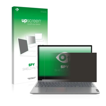 Vorderseite einer Produktverpackung mit dem Markenlogo upscreen. Daneben ist das Gerät Lenovo ThinkBook 14