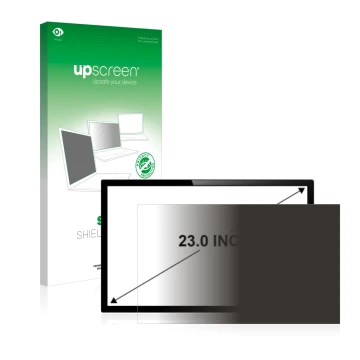 Vorderseite einer Produktverpackung mit dem Markenlogo upscreen. Daneben ist das Gerät mit dem zugehörigen Displayschutz abgeb