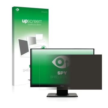 Vorderseite einer Produktverpackung mit dem Markenlogo upscreen. Daneben ist das Gerät Iiyama ProLite T2252MSC-B1 mit dem zuge
