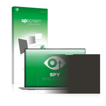 Vorderseite einer Produktverpackung mit dem Markenlogo upscreen. Daneben ist das Gerät Dell XPS 17 9700 touch mit dem zugehöri