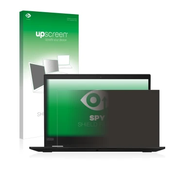 Vorderseite einer Produktverpackung mit dem Markenlogo upscreen. Daneben ist das Gerät Lenovo ThinkPad X13 Gen 1 mit dem zugeh