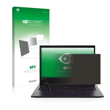 Vorderseite einer Produktverpackung mit dem Markenlogo upscreen. Daneben ist das Gerät Lenovo ThinkPad L13 Gen 2 mit dem zugeh