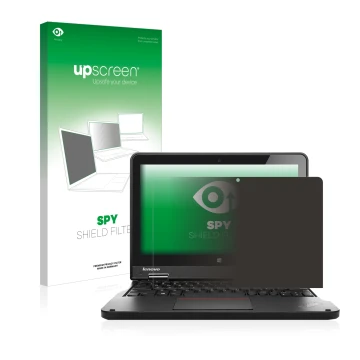 Vorderseite einer Produktverpackung mit dem Markenlogo upscreen. Daneben ist das Gerät Lenovo ThinkPad Yoga 11e 6.Gen mit dem 