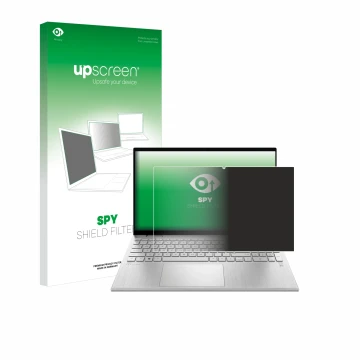 Vorderseite einer Produktverpackung mit dem Markenlogo upscreen. Daneben ist das Gerät HP Pavilion x360 Convertible 15-erX mit