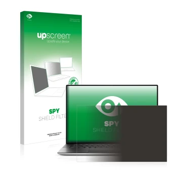 Vorderseite einer Produktverpackung mit dem Markenlogo upscreen. Daneben ist das Gerät Dell XPS 15 9510 Non-Touch mit dem zuge
