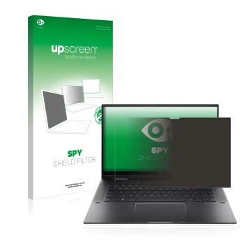 Vorderseite einer Produktverpackung mit dem Markenlogo upscreen. Daneben ist das Gerät HP Envy x360 (15-eX) (359 mm x 228.2 mm