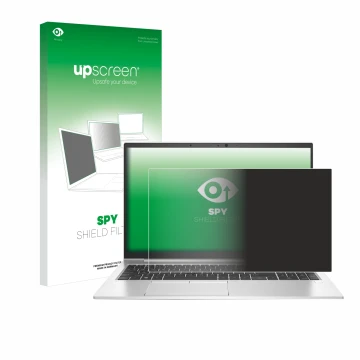 Vorderseite einer Produktverpackung mit dem Markenlogo upscreen. Daneben ist das Gerät HP EliteBook 850 G7 mit dem zugehörigen