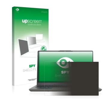 Vorderseite einer Produktverpackung mit dem Markenlogo upscreen. Daneben ist das Gerät Fujitsu Lifebook U7411 mit dem zugehöri