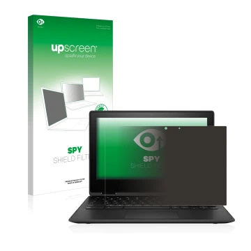Vorderseite einer Produktverpackung mit dem Markenlogo upscreen. Daneben ist das Gerät HP Chromebook x360 11 G3 mit dem zugehö
