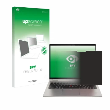 Vorderseite einer Produktverpackung mit dem Markenlogo upscreen. Daneben ist das Gerät Lenovo ThinkPad X1 Titanium Yoga Gen 1 