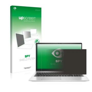 Vorderseite einer Produktverpackung mit dem Markenlogo upscreen. Daneben ist das Gerät HP EliteBook 650 G9 mit dem zugehörigen