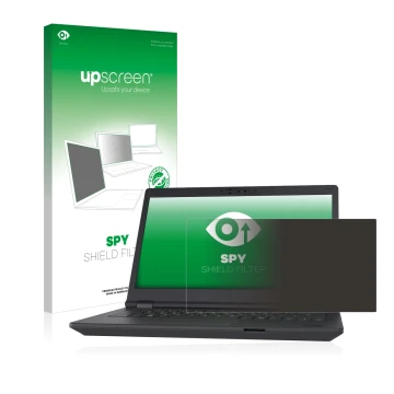 Vorderseite einer Produktverpackung mit dem Markenlogo upscreen. Daneben ist das Gerät Fujitsu Lifebook E5411 mit dem zugehöri