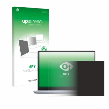Vorderseite einer Produktverpackung mit dem Markenlogo upscreen. Daneben ist das Gerät Dell Inspiron 14 Plus 7440 Laptop mit d