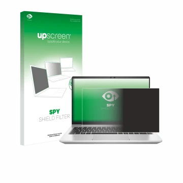 Vorderseite einer Produktverpackung mit dem Markenlogo upscreen. Daneben ist das Gerät HP ProBook 445 G7 mit dem zugehörigen D