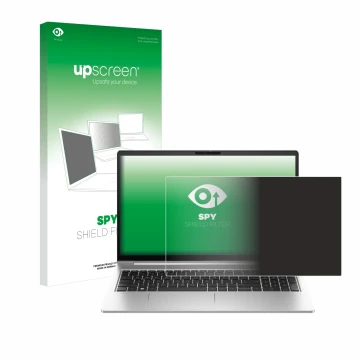 Vorderseite einer Produktverpackung mit dem Markenlogo upscreen. Daneben ist das Gerät HP EliteBook 640 G10 mit dem zugehörige