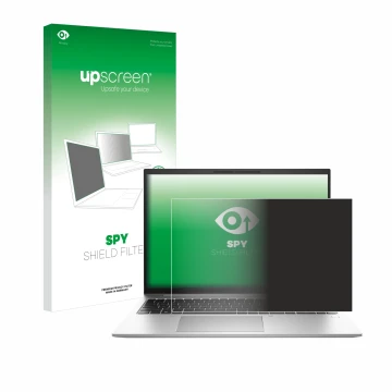 Vorderseite einer Produktverpackung mit dem Markenlogo upscreen. Daneben ist das Gerät HP EliteBook 865 G10 mit dem zugehörige