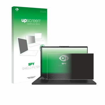 Vorderseite einer Produktverpackung mit dem Markenlogo upscreen. Daneben ist das Gerät ASUS VivoBook Pro 15 OLED N6506 mit dem