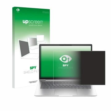 Vorderseite einer Produktverpackung mit dem Markenlogo upscreen. Daneben ist das Gerät HP EliteBook 660 G11 mit dem zugehörige