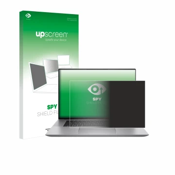 Vorderseite einer Produktverpackung mit dem Markenlogo upscreen. Daneben ist das Gerät HP Zbook Studio 16 G11 mit dem zugehöri